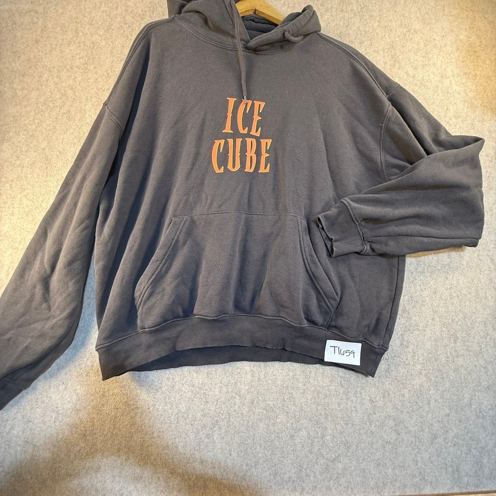 Ice Cube Mens Graphic Hoodie Faded Black Orange Logo Sweatshirt Size Medium